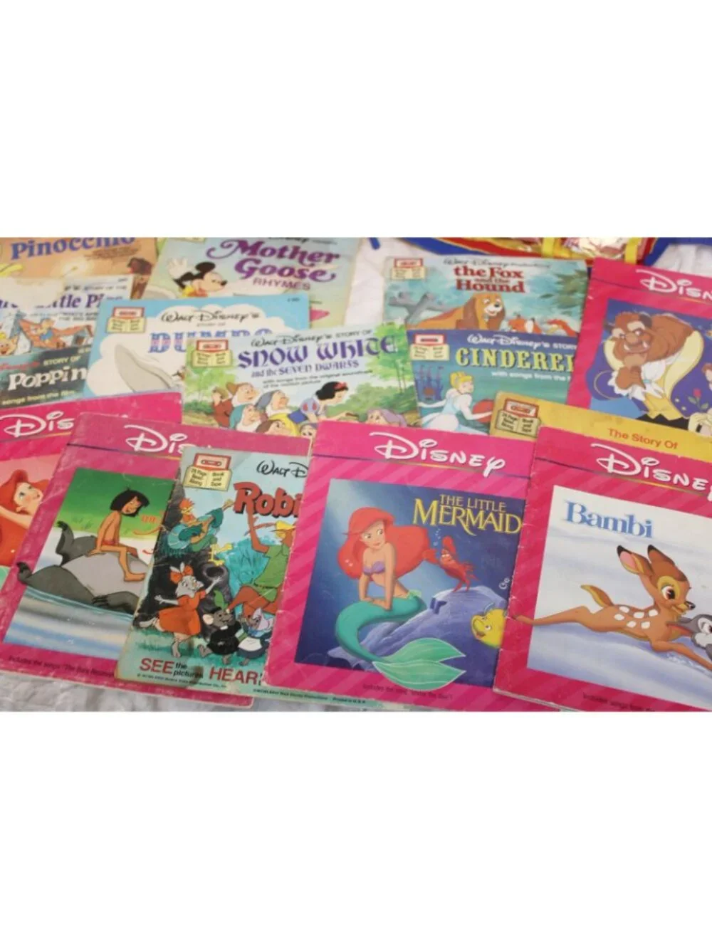 VTG Disney 20 Books 12 Cassettes Read-a-Long Tote 80s 90s Ariel Wizard Oz Little